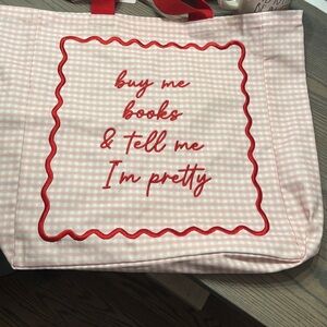 Buy me books and tell me I’m pretty Red and White Checkered Tote Bag